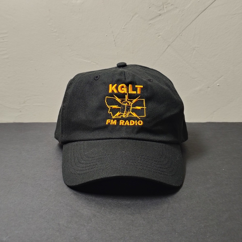 KGLT FM Radio Hat Cap Adjustable Strap Cotton Bozeman Montana Mic Logo Embroider